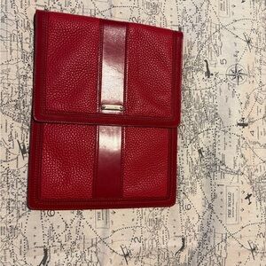 Red Textured Leather Clutch